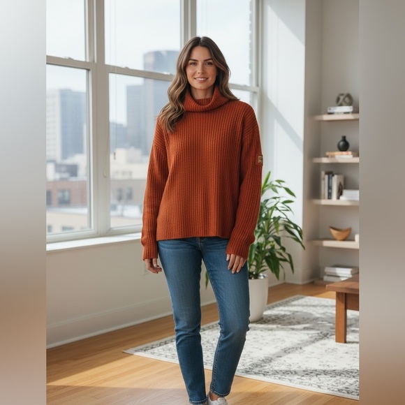 Abercrombie & Fitch Ribbed Wool Blend Mock Neck Sweater Size L Rust - Picture 3 of 8